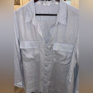 Aritzia Babaton Utility Shirt Linen Dew Blue Long Sleeve Sz XL